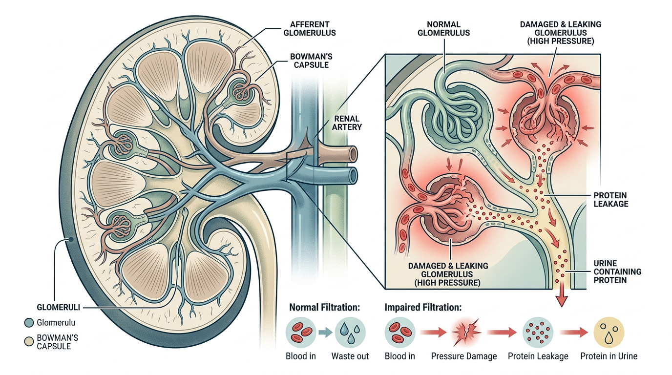 Kidney cross-section showing glomeruli filtering units