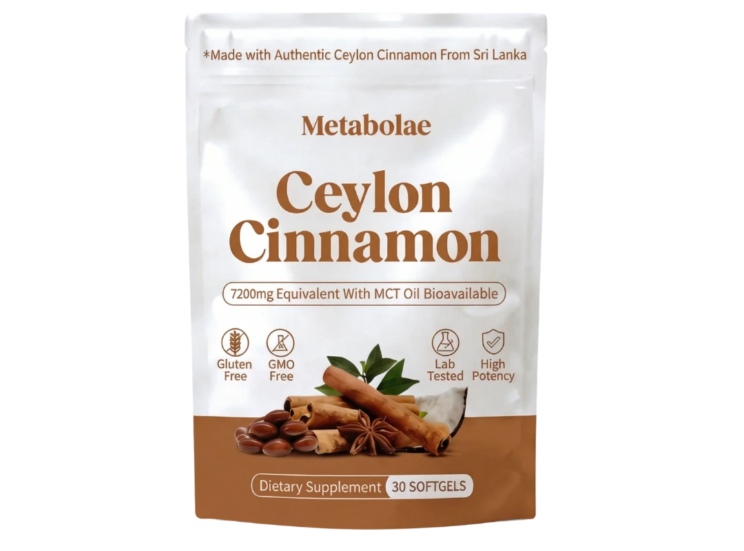 Metabolae Ceylon Cinnamon bottle with softgels and Certificate of Analysis