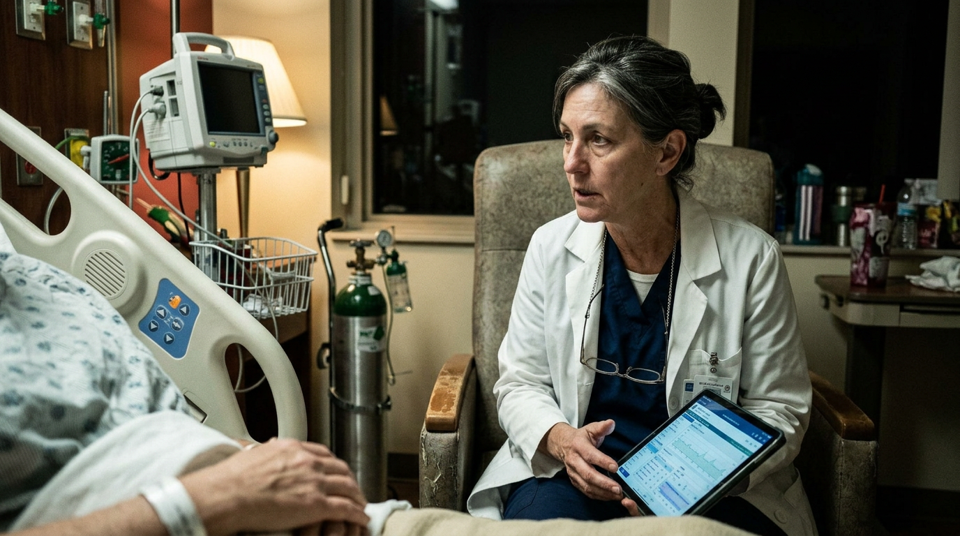 Nephrologist reviewing patient charts and explaining kidney-UTI connection