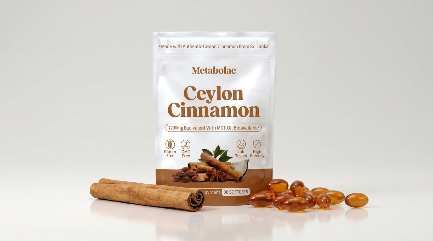 Metabolae Ceylon Cinnamon bottle with softgels